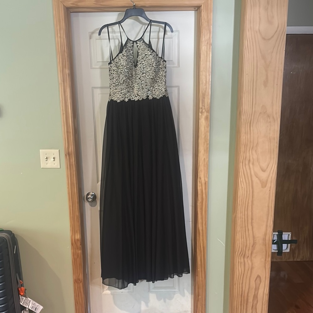 My Michelle Silver and Black Embellished Pleated Maxi Dress